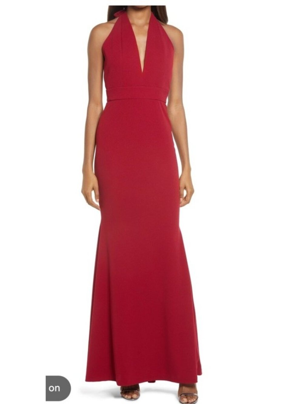 READ Dress The Population Camden Mermaid Evening Gown Garnet Red Deep V LARGE
